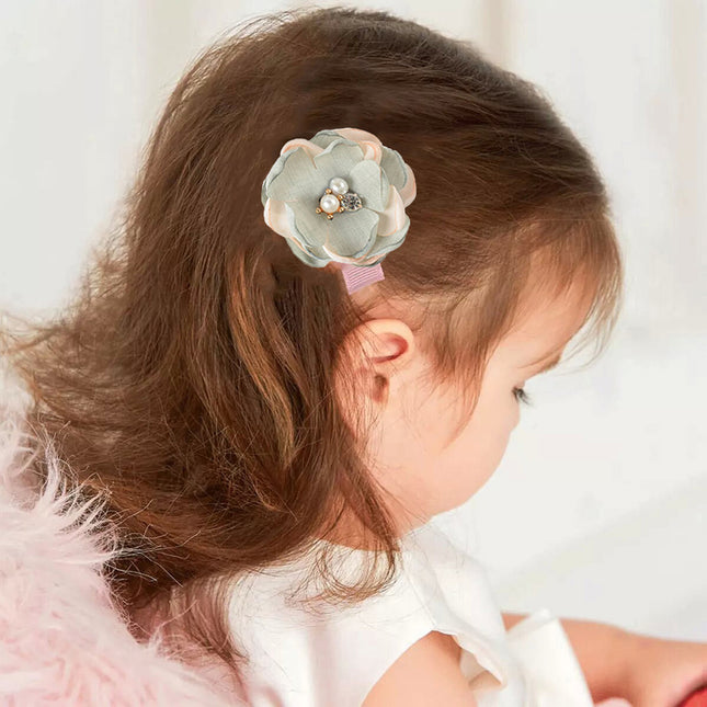 2 Pcs Pearl-Grey Toddlers Hair Accessories Hairpins Girl Clips Bow Flowers