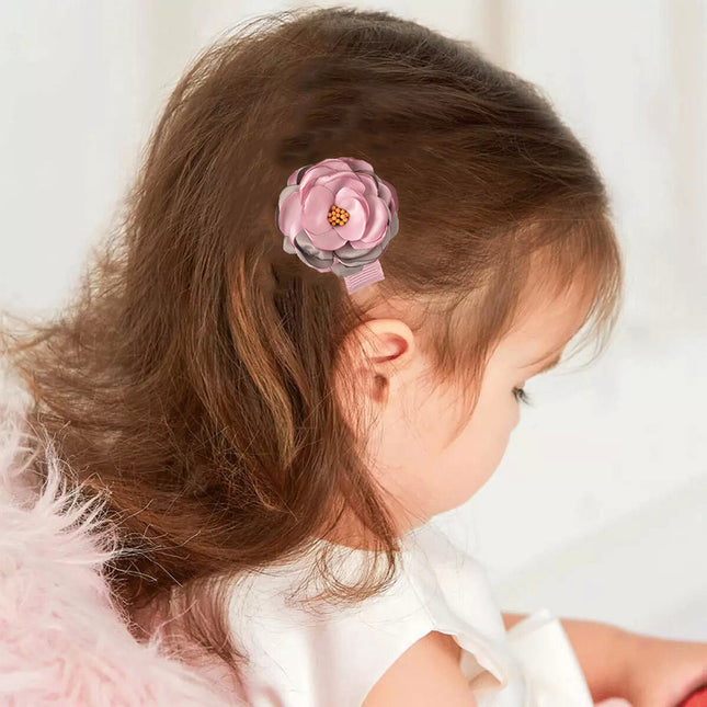 2 Pcs Rose-Grey Toddlers Hair Accessories Hairpins Girl Clips Bow Flowers