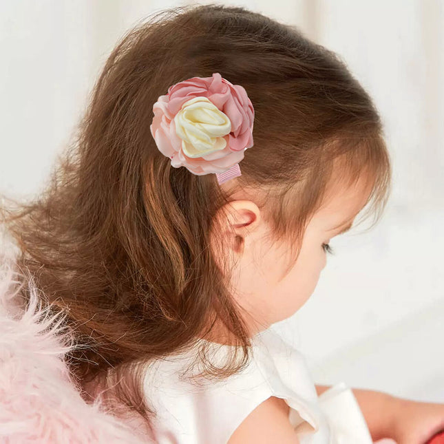 2 Pcs Beige-Pink Toddlers Hair Accessories Hairpins Girl Clips Bow Flowers