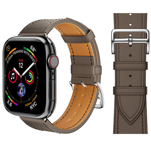 Khaki Grey Classic Leather Buckle Band for Apple Watch 38/40/41/42/44/45/46/49mm
