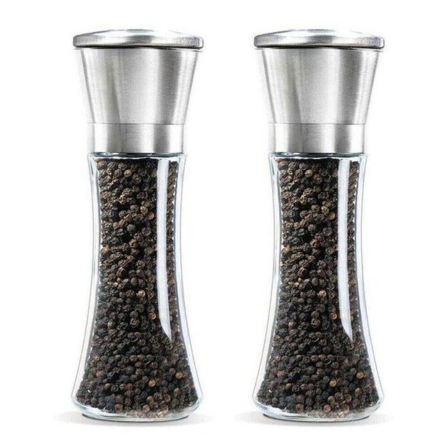 Large 2x Stainless Steel Salt and Pepper Grinder Manual Ceramic Mills Glass Kitchen