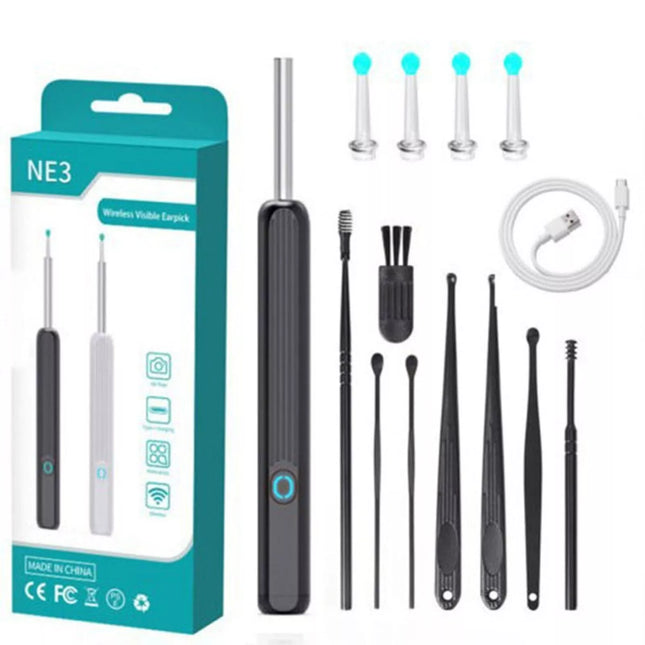 Ear Cleaner Ear Wax Remover Camera Cleaning Removal Pick Tool Light Visual Scoop Black