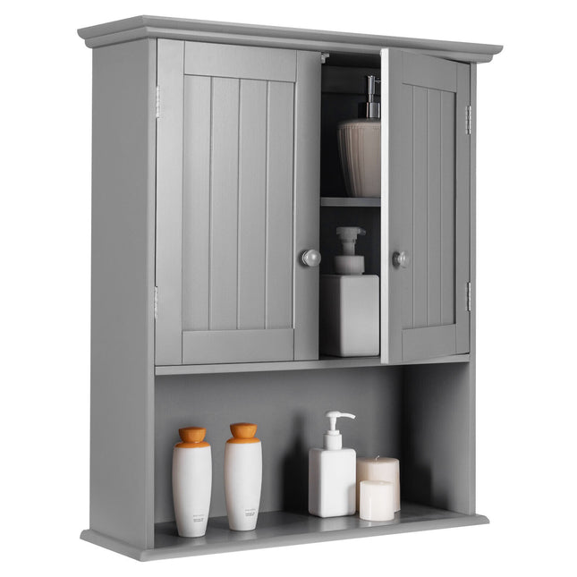 Wall Cabinet Bathroom Wooden Storage Organiser Kitchen Cupboard Home Grey