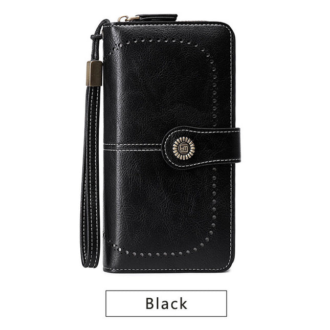 Black Women Leather Zipper Wallet Lady Long Purse Card Holder Coin Case Handbag Clutch