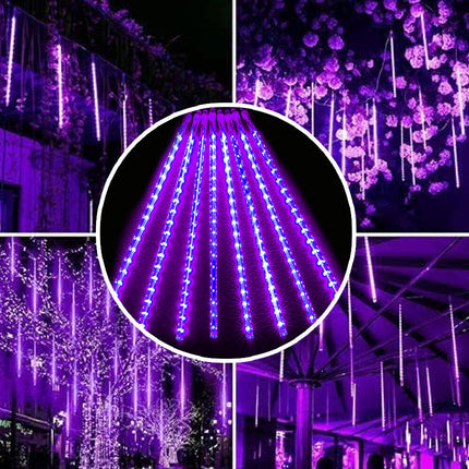 Purple 288 LEDS Christmas Solar Meteor Shower Lights Falling Star Rain Drop Icicle Light