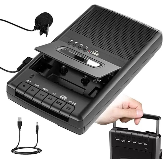 Portable Cassette Player Recorder with Stand-Alone Microphone Converter to USB