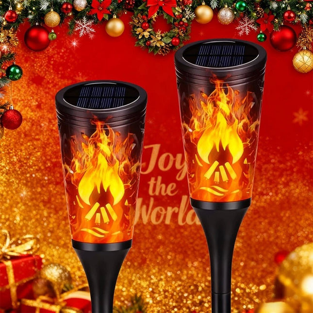 2Pcs Christmas Decoration Outdoor Solar Lights Torch Light Flickering Flame Pathway