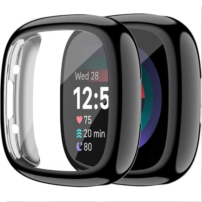 Black Fitbit Versa 4 / Sense2 Case Cover Screen Protector Full Coverage Watch