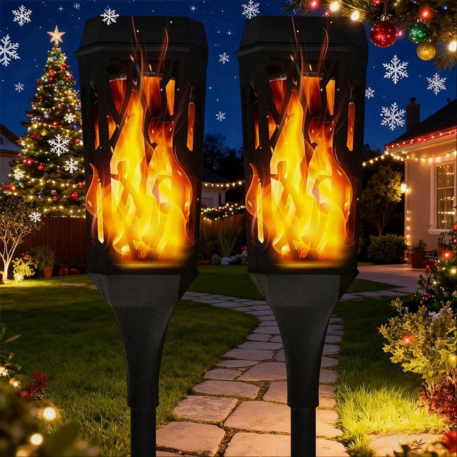 2 Packs Christmas Decoration Outdoor Solar Lights Torch Light Flickering Flame Pathway