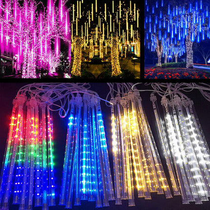 Purple 288 LEDS Christmas Solar Meteor Shower Lights Falling Star Rain Drop Icicle Light