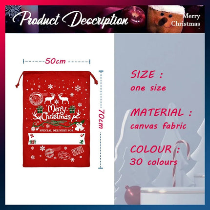 2PCS Red 50x70cm Canvas Hessian Christmas Santa Sack Xmas Stocking Reindeer Kids Gift Bag