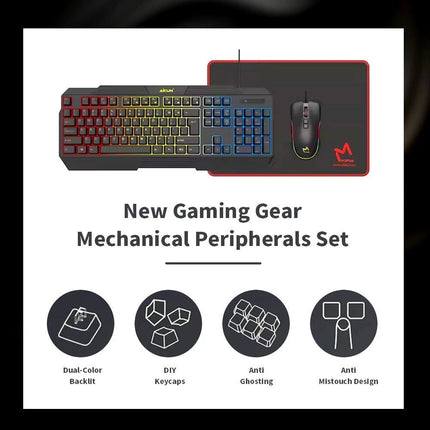 3-in-1 Gaming Keyboard Mouse Pad Set Backlit Rubber Dome Keyboard 3600DPI Mouse