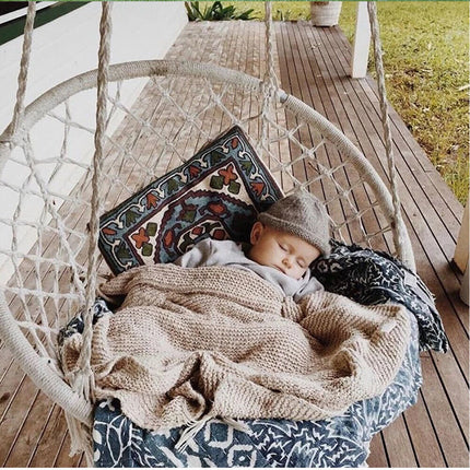 White Hammock Chair Macrame Cotton Swing Bed Relax Indoor Outdoor Hanging Garden