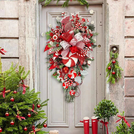 Christmas Candy Cane Bow Door Wreath Xmas Home Hanging Garland Flower Wreath