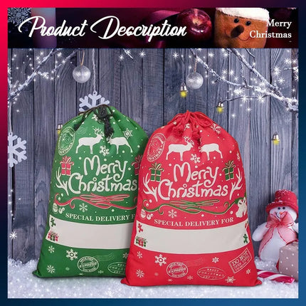 2PCS Red 50x70cm Canvas Hessian Christmas Santa Sack Xmas Stocking Reindeer Kids Gift Bag