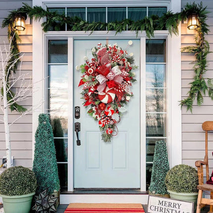 Christmas Candy Cane Bow Door Wreath Xmas Home Hanging Garland Flower Wreath