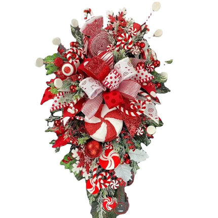 Christmas Candy Cane Bow Door Wreath Xmas Home Hanging Garland Flower Wreath