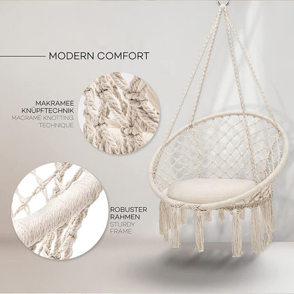White Hammock Chair Macrame Cotton Swing Bed Relax Indoor Outdoor Hanging Garden
