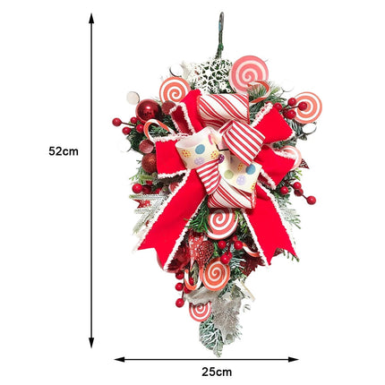 Christmas Candy Cane Bow Door Wreath Xmas Home Hanging Garland Flower Wreath