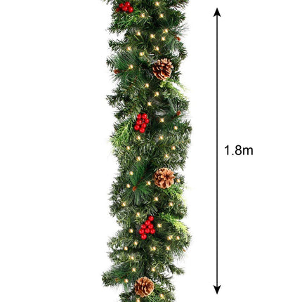 1.8M Christmas Garlands with Pinecones Red Berries Artificial Christmas Wreaths