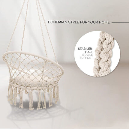 White Hammock Chair Macrame Cotton Swing Bed Relax Indoor Outdoor Hanging Garden