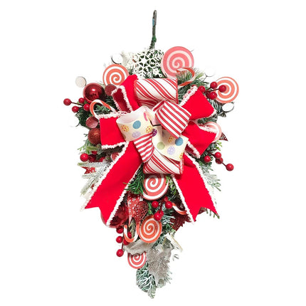 Christmas Candy Cane Bow Door Wreath Xmas Home Hanging Garland Flower Wreath