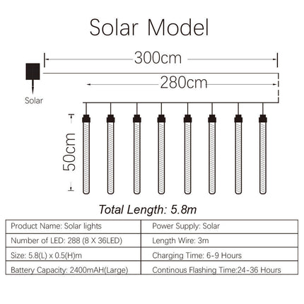 Purple 288 LEDS Christmas Solar Meteor Shower Lights Falling Star Rain Drop Icicle Light