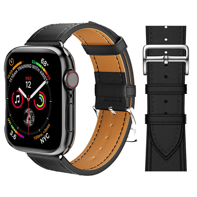 Black Classic Leather Buckle Band for Apple Watch 38/40/41/42/44/45/46/49mm