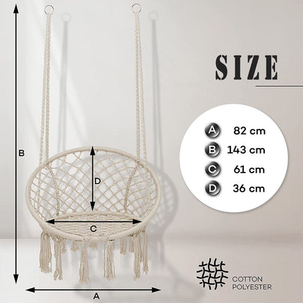White Hammock Chair Macrame Cotton Swing Bed Relax Indoor Outdoor Hanging Garden