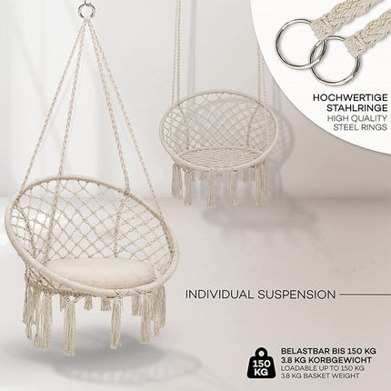 White Hammock Chair Macrame Cotton Swing Bed Relax Indoor Outdoor Hanging Garden