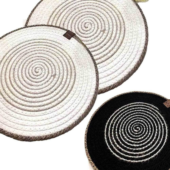 3 pack 2 White and 1 Black Coaster Round Thread Hand Woven Coffee Wine Tea Mat Non-slip Placemat Kitchen Au