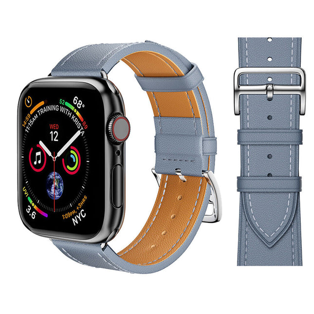 Sky Blue Classic Leather Buckle Band for Apple Watch 38/40/41/42/44/45/46/49mm