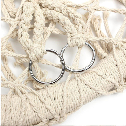 White Hammock Chair Macrame Cotton Swing Bed Relax Indoor Outdoor Hanging Garden