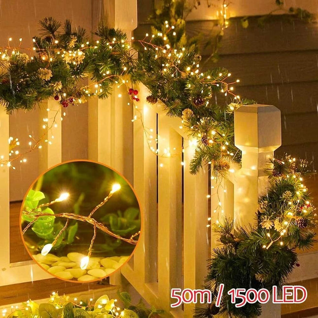Warm white 50m firecracker string lights, 1500 LEDs