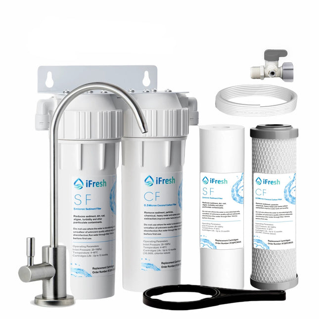 Twin Undersink Water Filter System Stainless Steel Tap Sediment Carbon