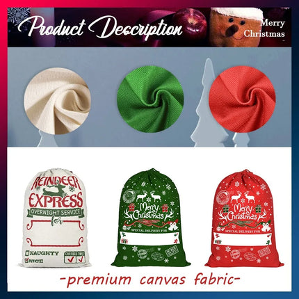 2PCS Red 50x70cm Canvas Hessian Christmas Santa Sack Xmas Stocking Reindeer Kids Gift Bag