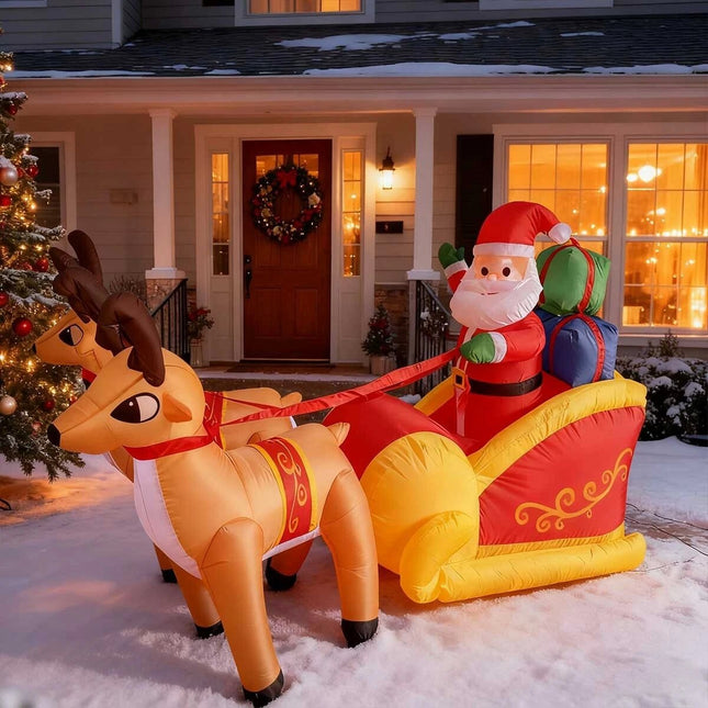 Christmas Inflatables Santa Claus with Two Cute Reindeer LED Lights Outdoor