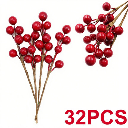 32x Christmas Red Holly Berry Decoration Craft Artificial Berry Picks Gift Wrap