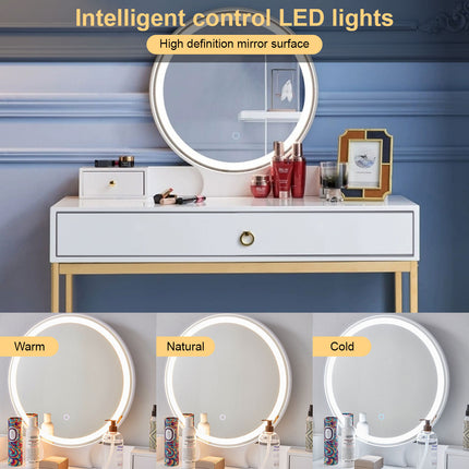 Modern Dressing Table with Adjustable LED Lights and Chair - 60x40cm