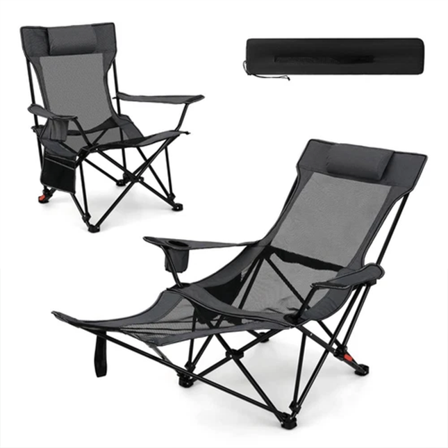 2 in 1 Folding Camping Lounge Chair with Detachable Footrest for Fishing Picnics