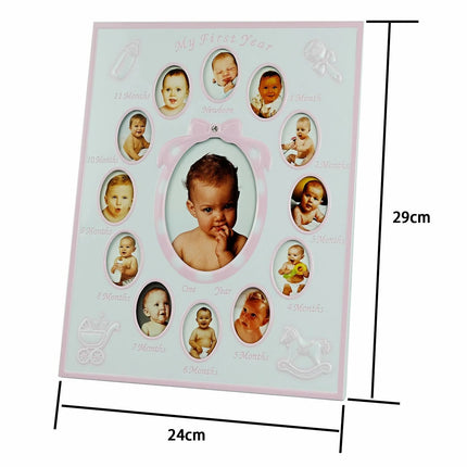 Newborn Baby 13 Pictures Photo Frame "My First Year" Pink