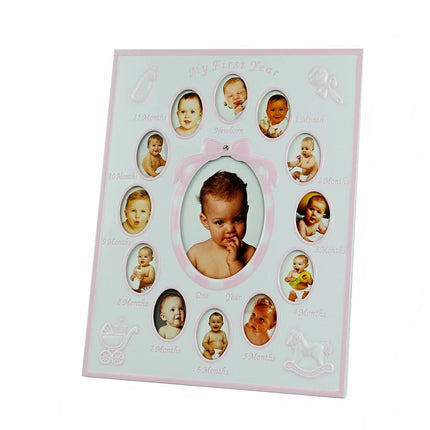 Newborn Baby 13 Pictures Photo Frame "My First Year" Pink