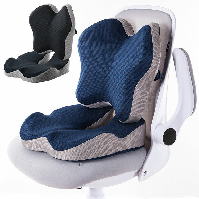 Ergonomic Office Car Chair Seat Cushion and Lumbar Support Pillow Combo Set