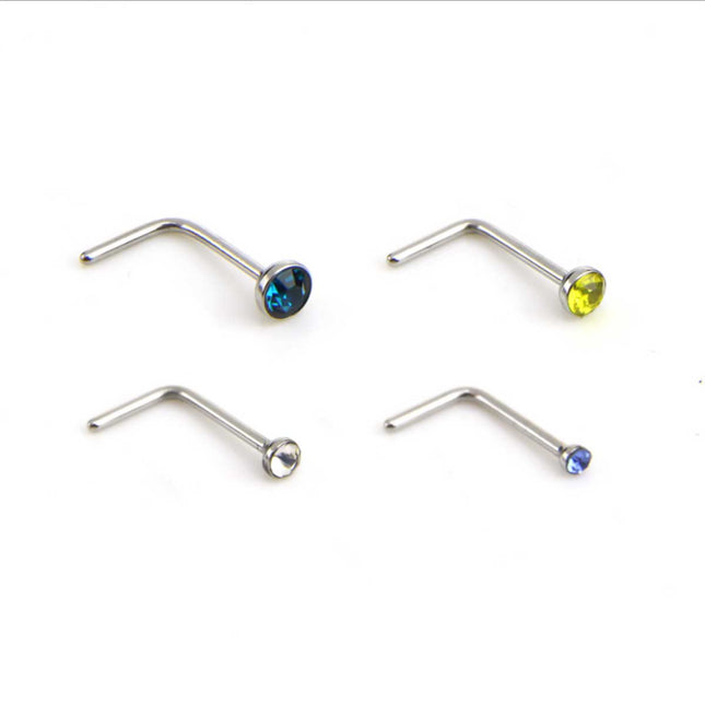 40pcs L Shape Nose Stud With 1.8mm Diameter Crystal - Image 1