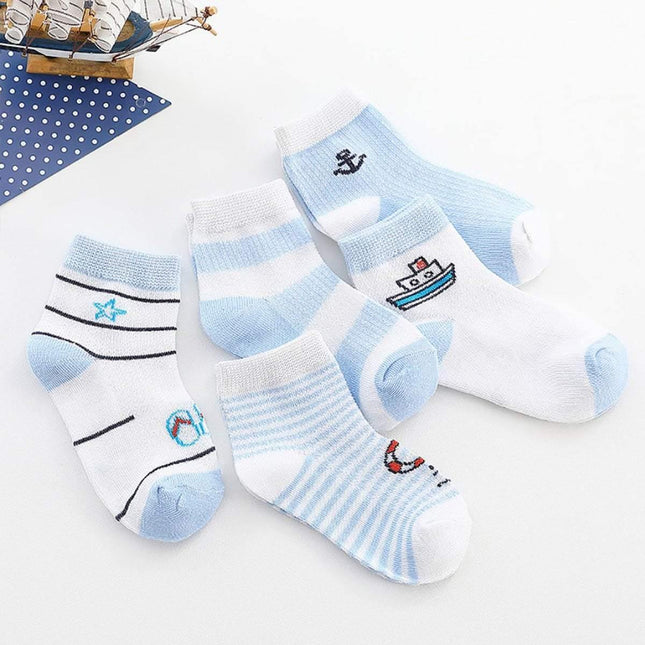 5 Pairs Kids Cartoon Print Socks Bears Navy Blue Splendid&Co.