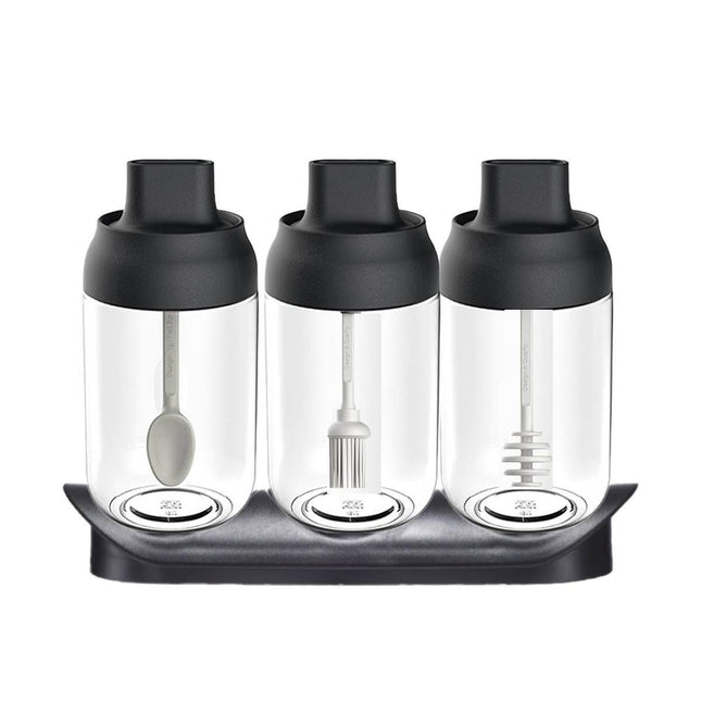 Kitchen Condiment Oil Honey Sugar Glass Bottle Black Set Splendid&Co.