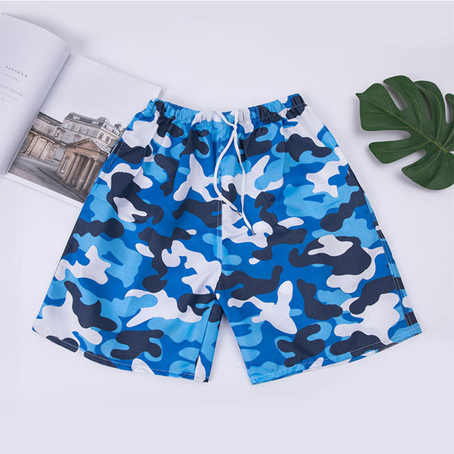 Mens Summer Hawaiian Printed Shorts Tropical Casual Blue Camouflage Splendid&Co.