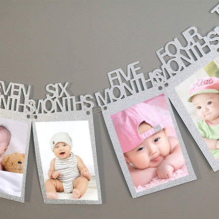 Personalized One Year Photo Banner Monthly Photo Birthday Banner Blue Splendid&Co.
