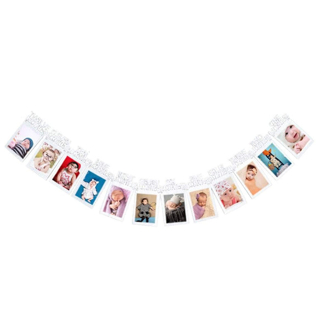 Personalized One Year Photo Banner Monthly Photo Birthday Banner Silver Splendid&Co.