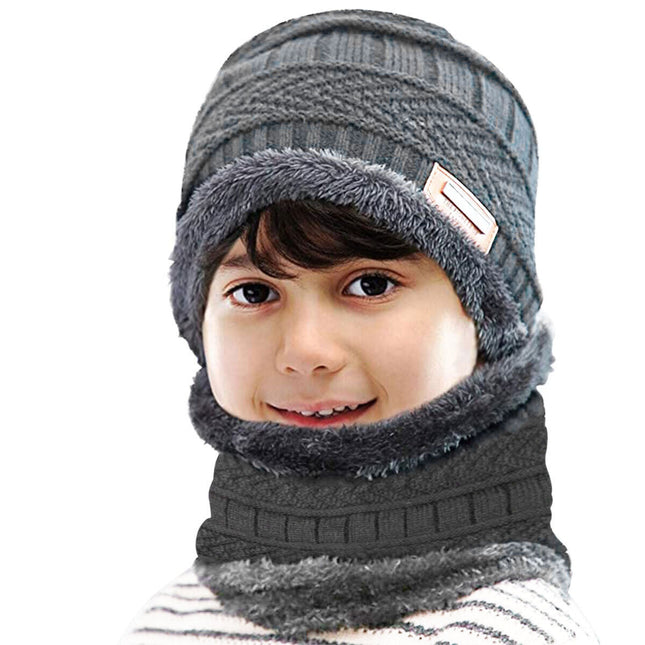 Winter Knitted Hat Kids Child Neck Warm Chunky Beanie Grey Splendid&Co.
